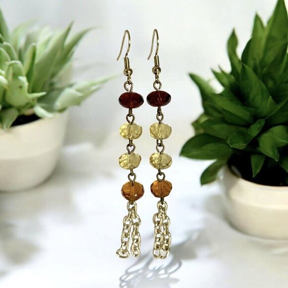 REIMAGINED Faceted Glass Bead Gold Tone Hook Earrings - Picture 1 of 5